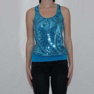 Y2k sequin tank top blue racerback size small heart soul